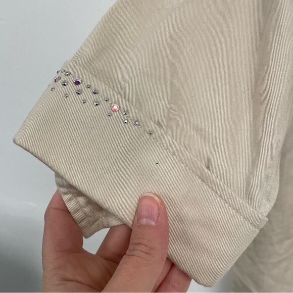 Christine Alexander Tan 3/4 Sleeve Button Up Blouse Bedazzled Womens M Bling - Picture 2 of 10